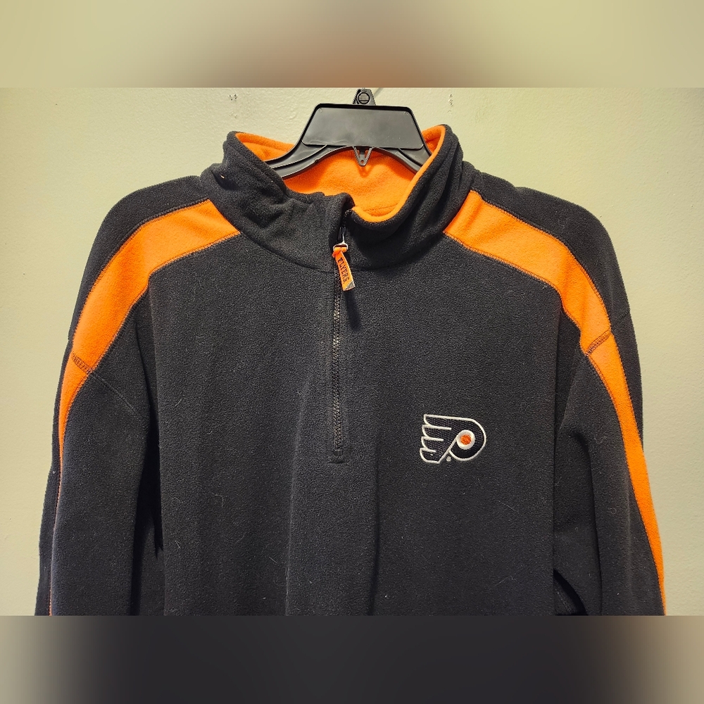 Majestic Philadelphia Flyers Mens 2XL XXL Orange & Black 1/4 Zip Pullover - Picture 2 of 9